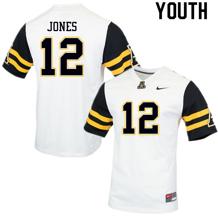 Youth #12 Steven Jones Appalachian State Mountaineers College Football Jerseys Sale-White